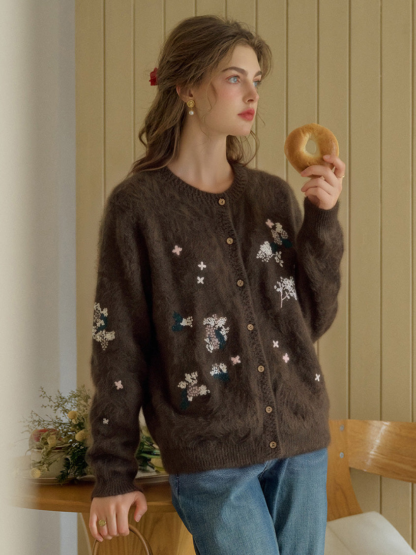 Ivy Scattered-Bloom Fuzzy Cardigan
