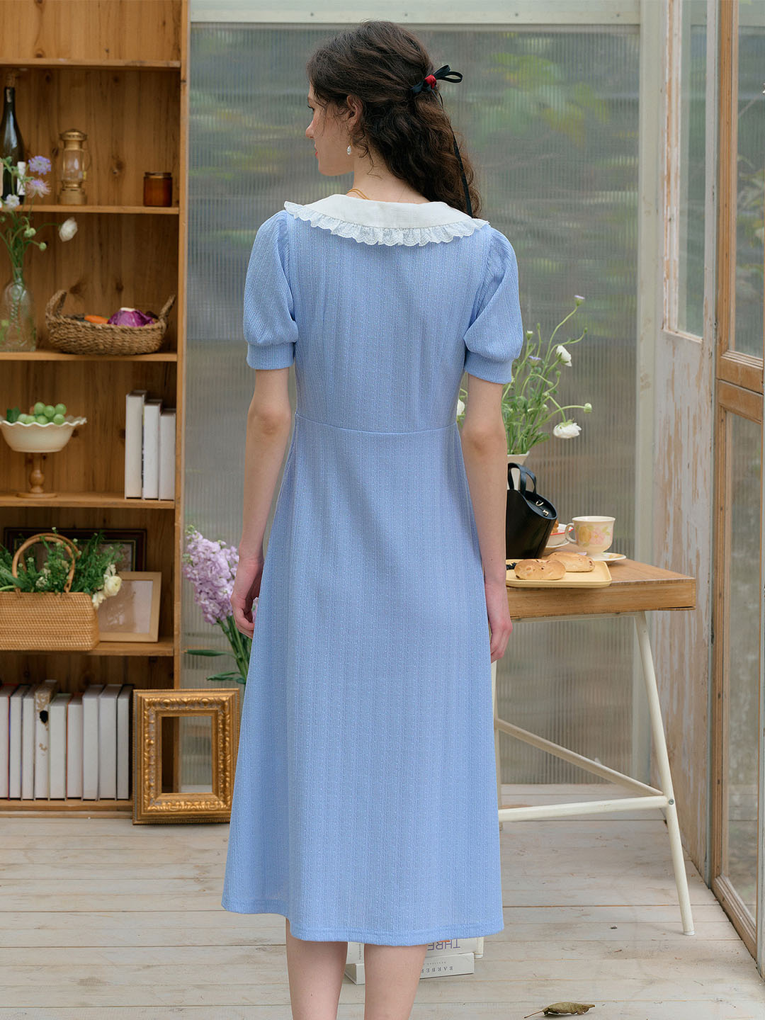 Bonnie Contrast Bow Lace Doll Neck Dress