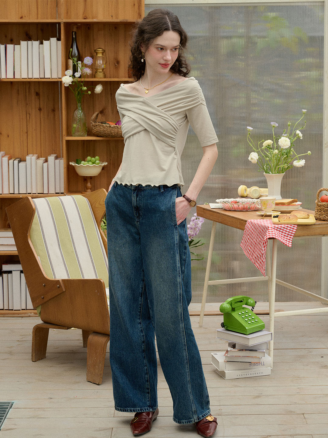 (Add-on Item) Rylie Solid Color Off The Shoulder Knitted Top