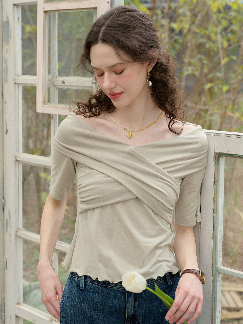 Joliana - Off-Shoulder Layered Knitted Top