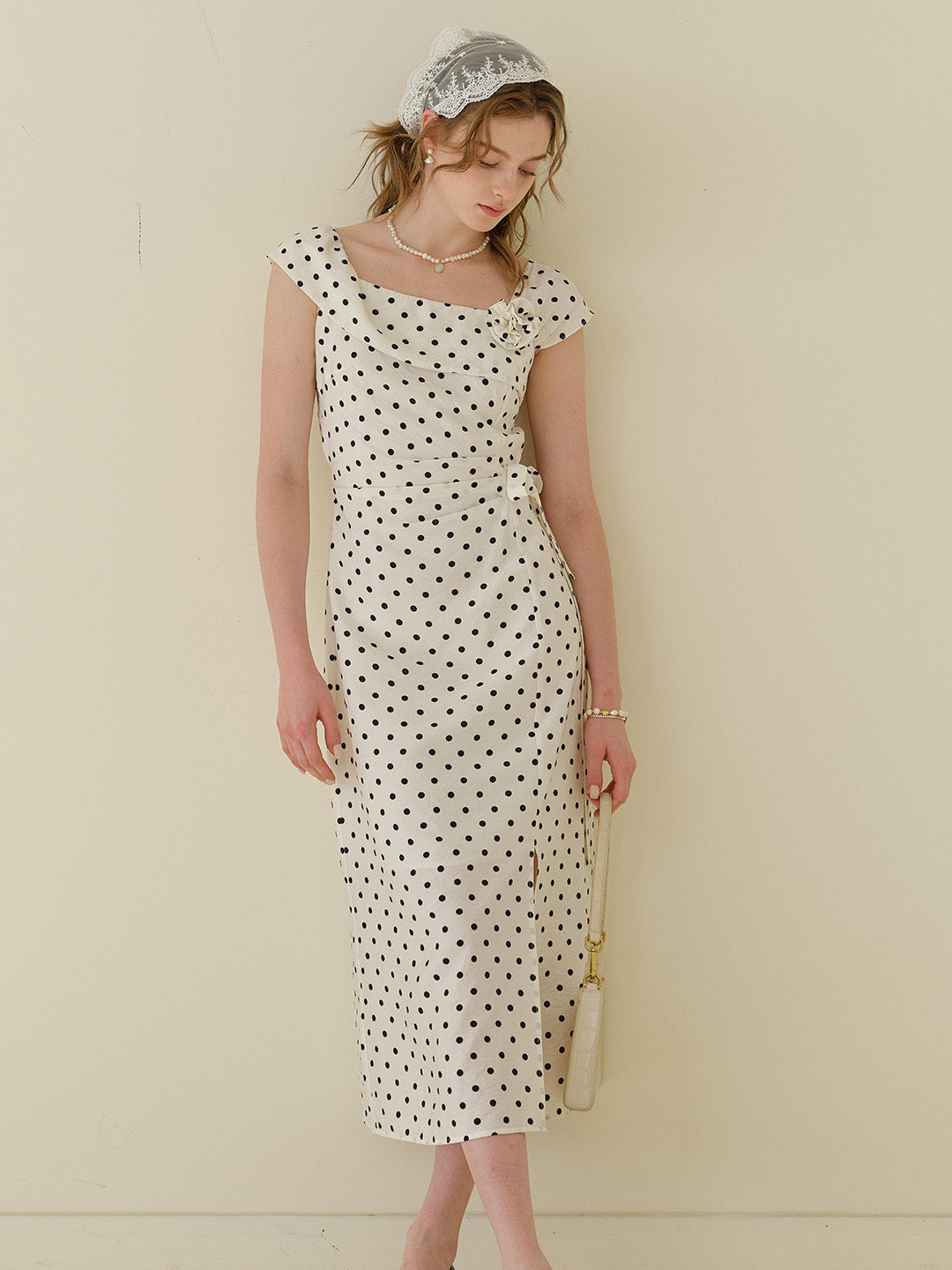 Charlotte Cowl Neck Dots Dress