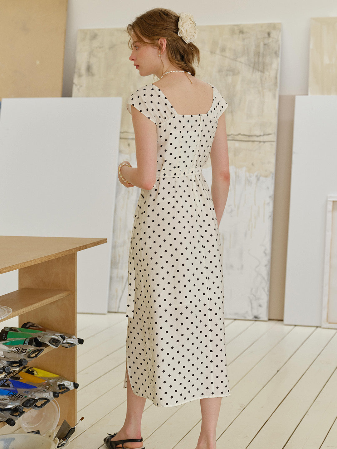 Charlotte Cowl Neck Dots Dress