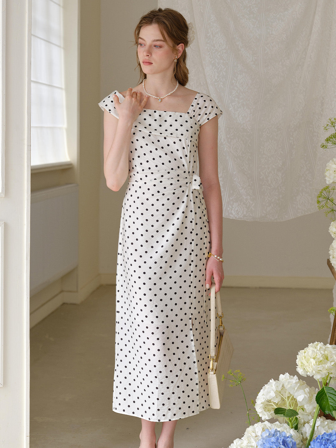 Charlotte Cowl Neck Dots Dress