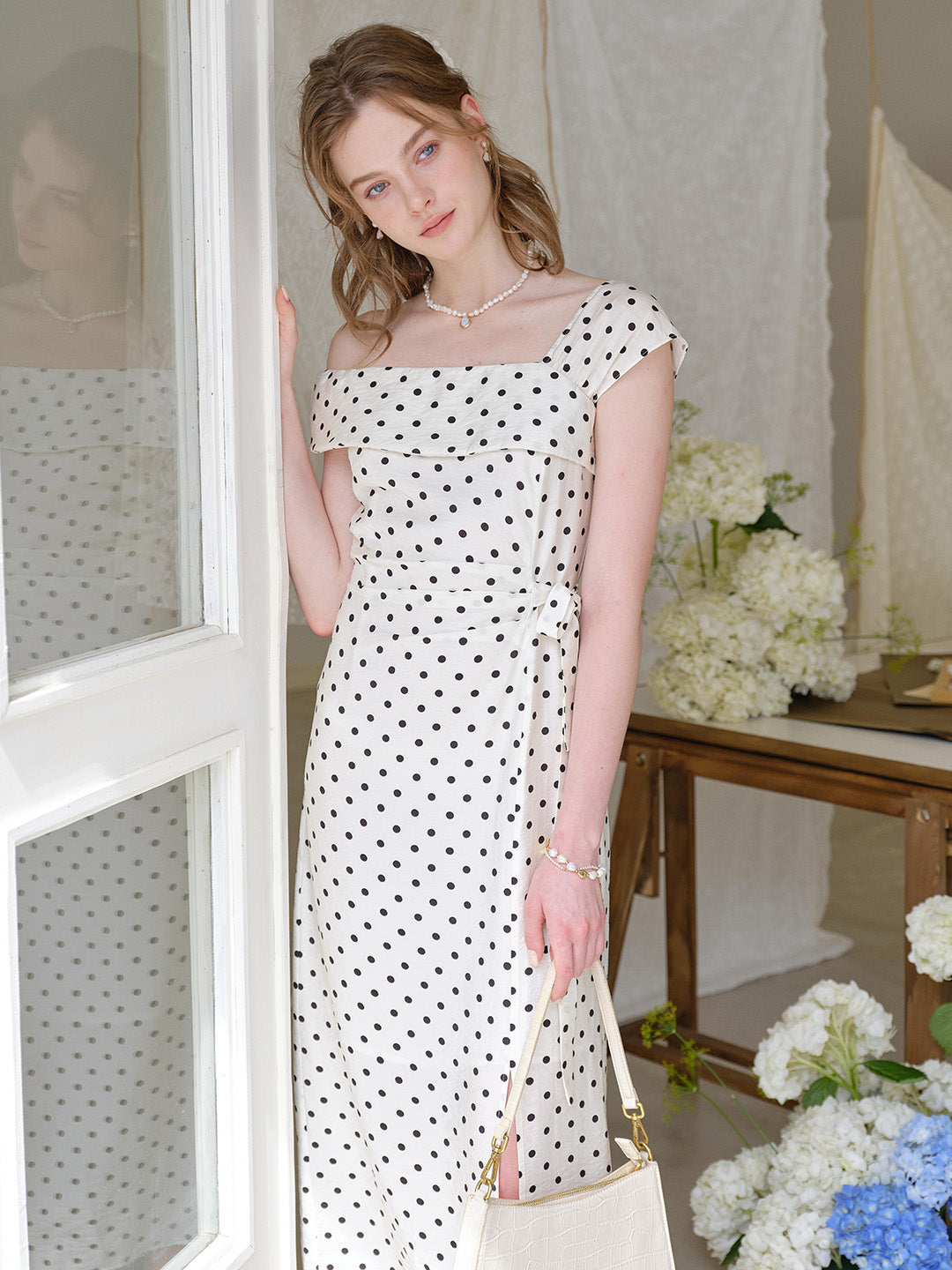 Charlotte Cowl Neck Dots Dress