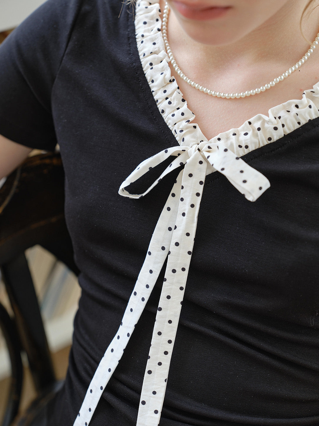 Peyton V-Neck Dots Bow Blouse