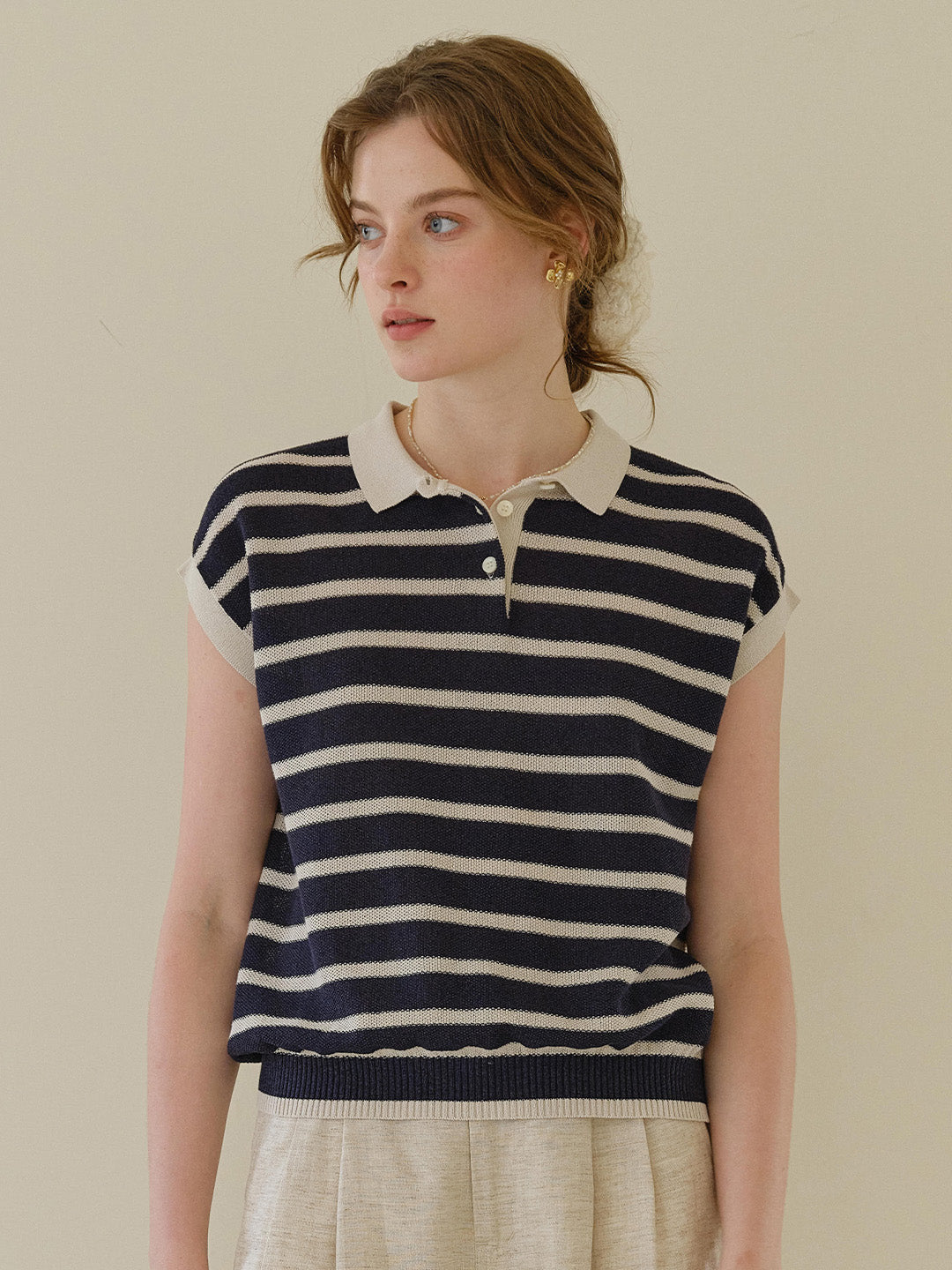 Lily Classic Polo Collar Stripe Blouse