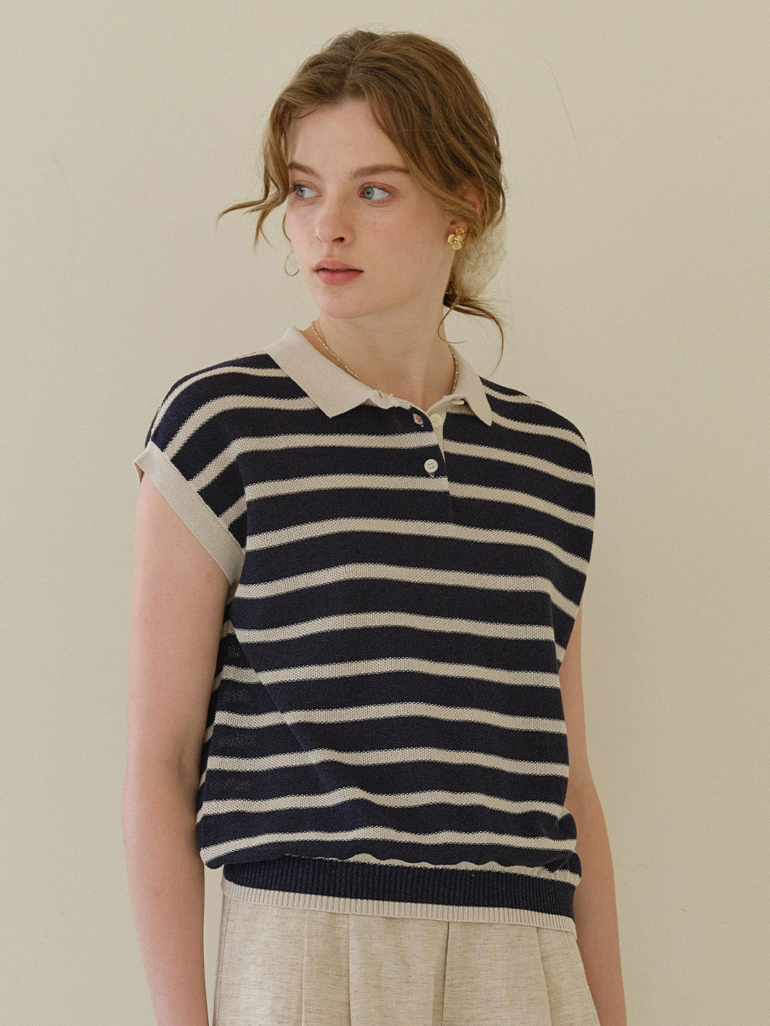 Lily Classic Polo Collar Stripe Blouse