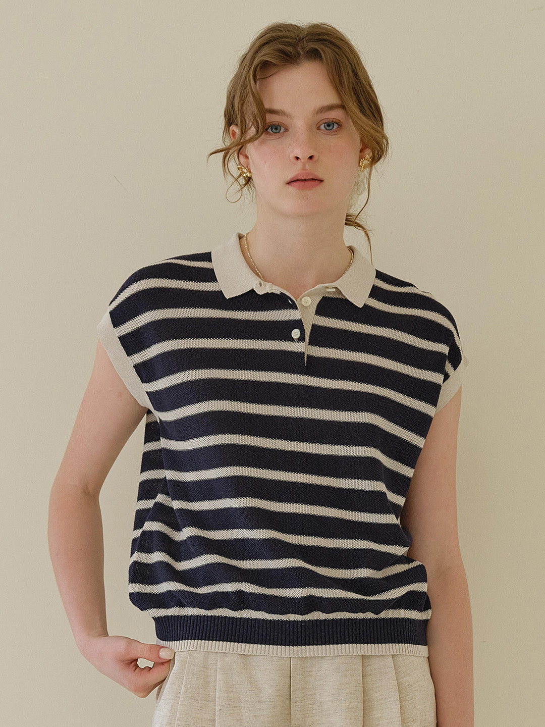 Lily Classic Polo Collar Stripe Blouse
