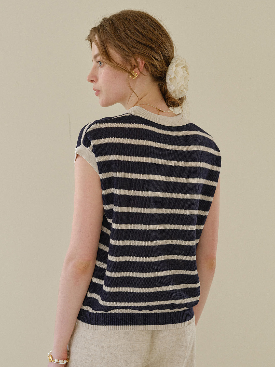 Lily Classic Polo Collar Stripe Blouse