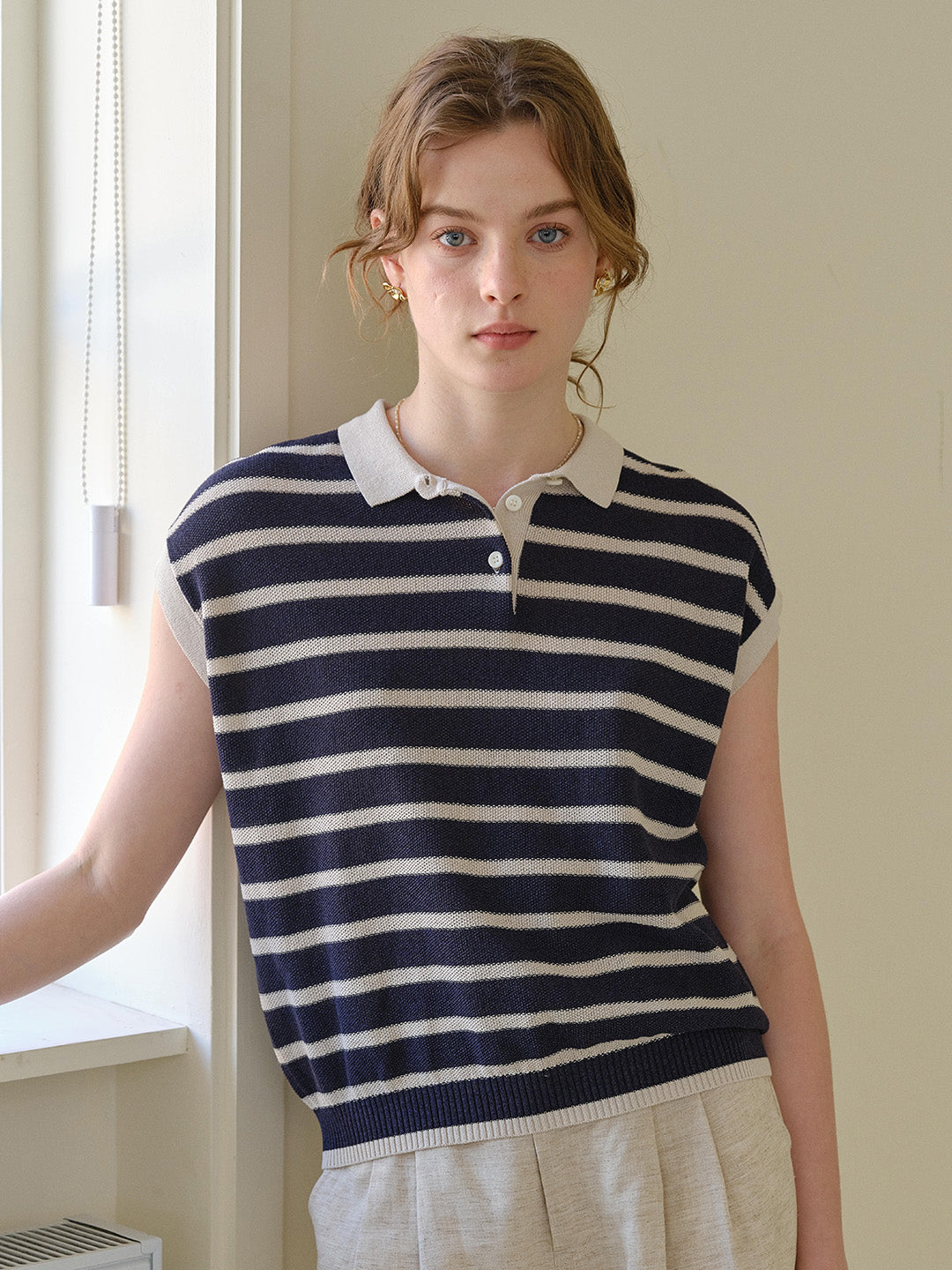 Lily Classic Polo Collar Stripe Blouse