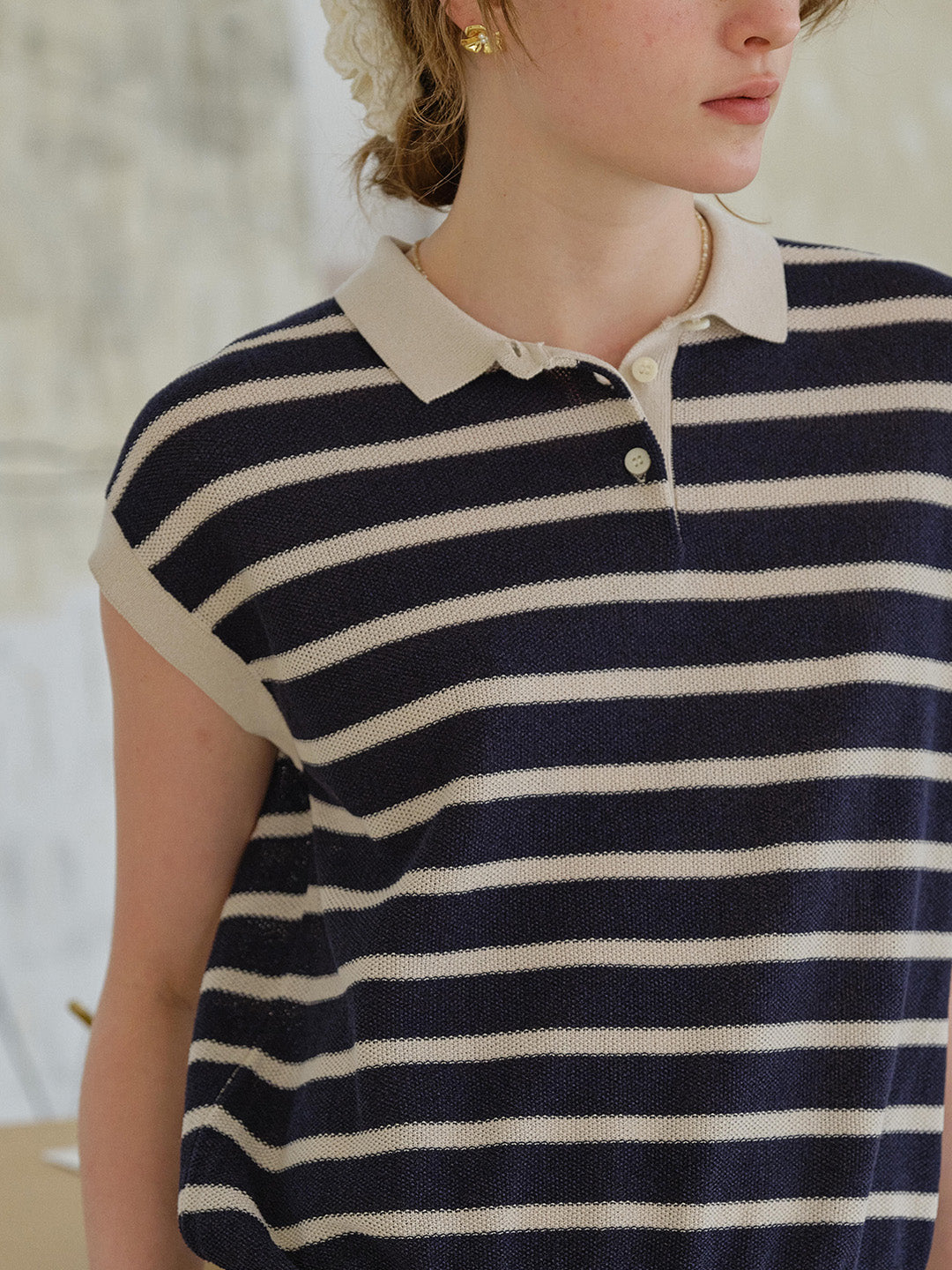 Lily Classic Polo Collar Stripe Blouse