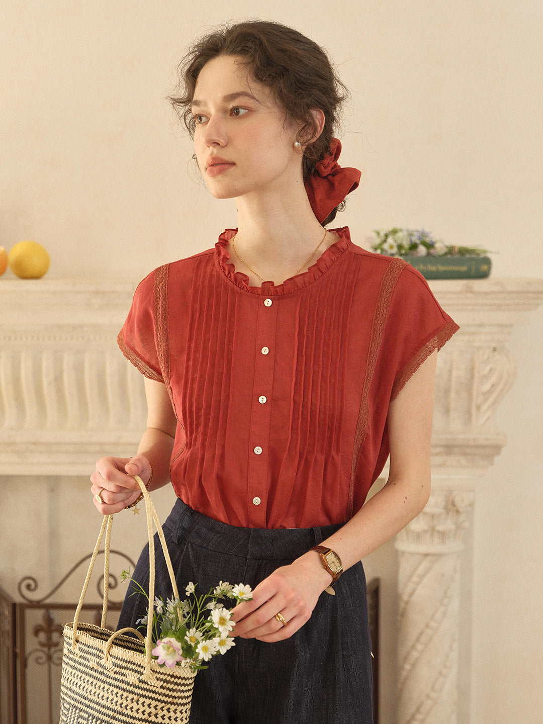 Lilac Ruffle Collar Blouse