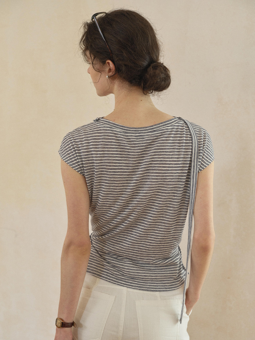 Alina V-Neck Stripe Linen Blouse