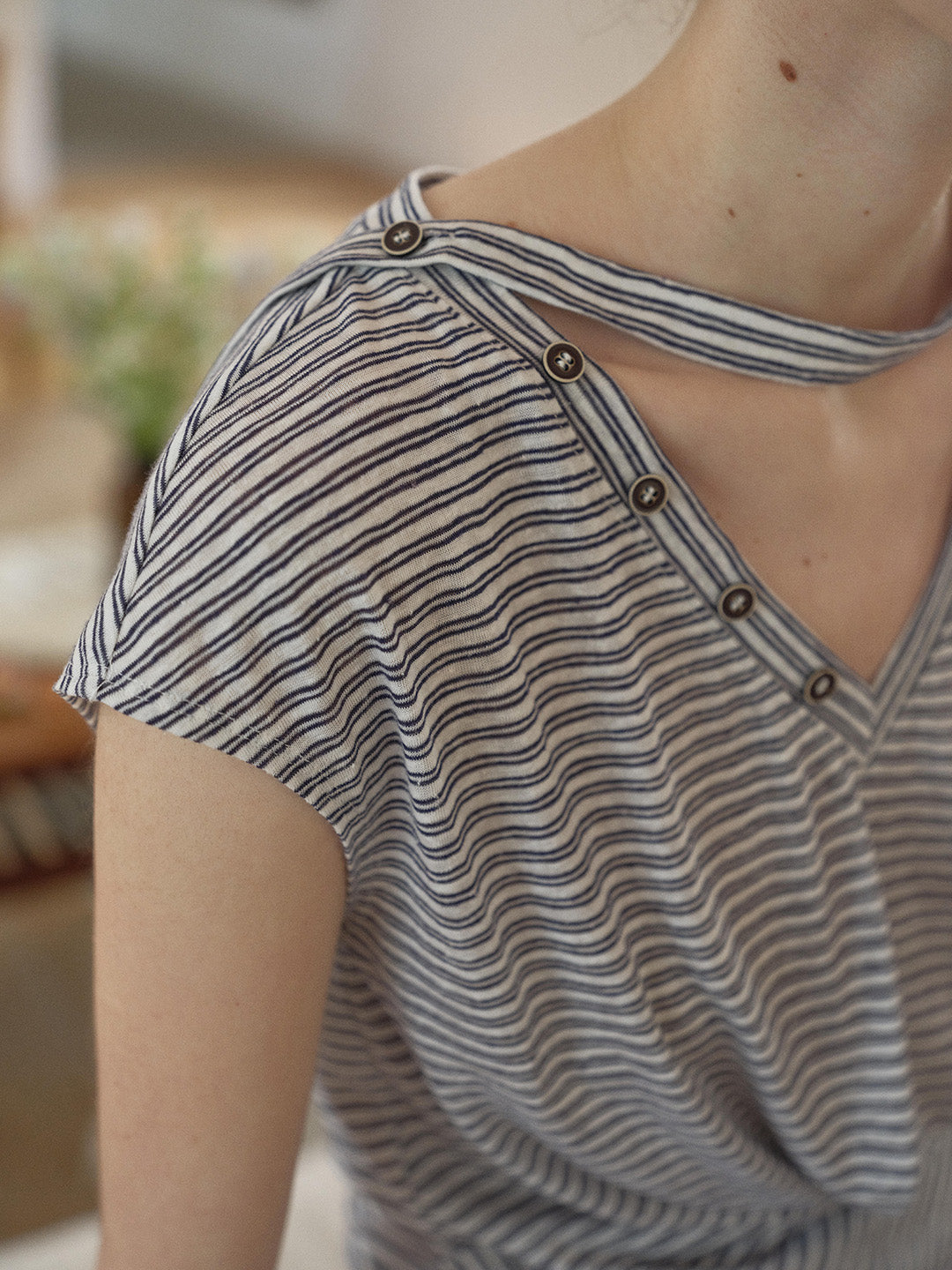 Alina V-Neck Stripe Linen Blouse