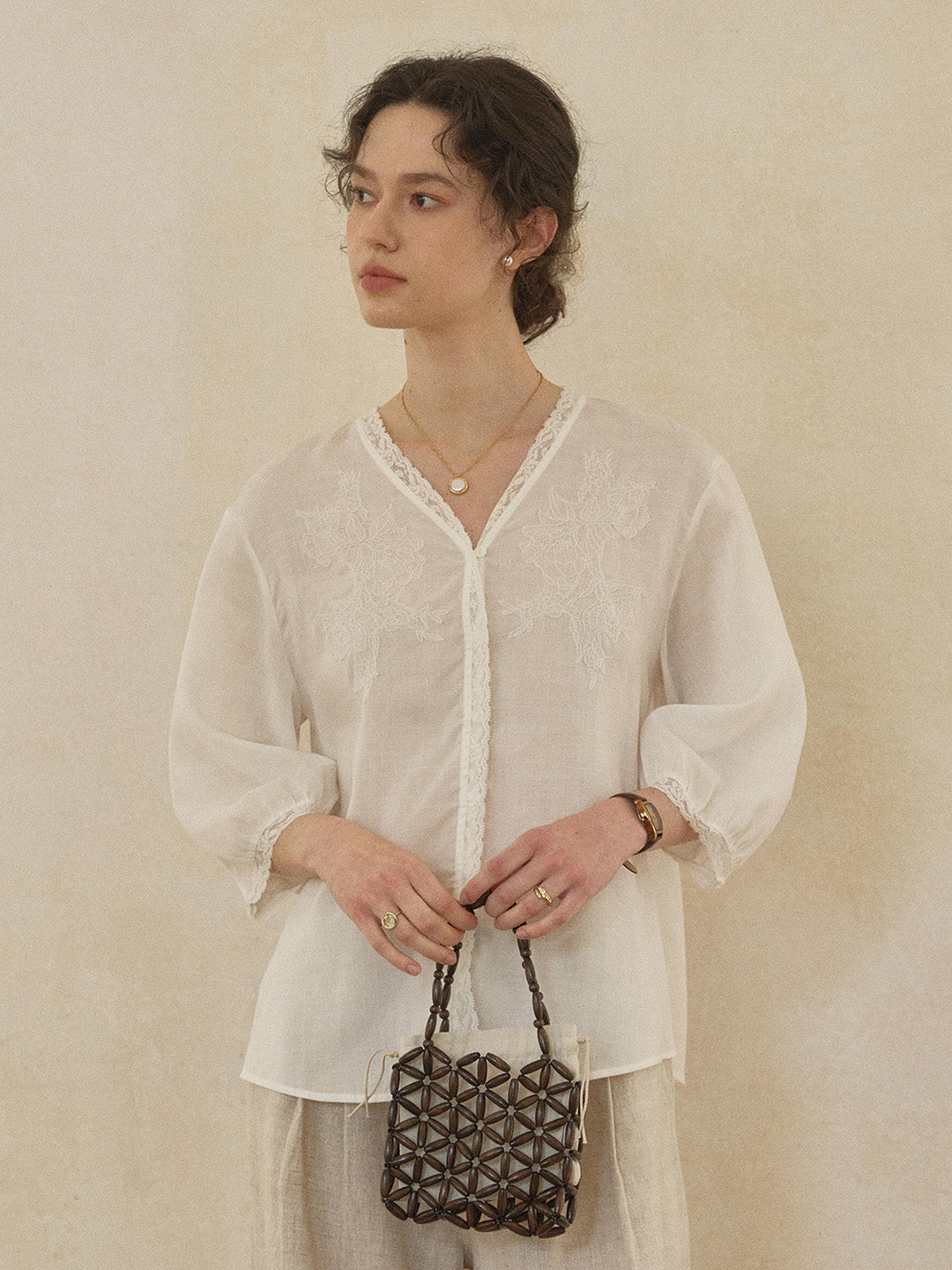 Reign V-Neck Embroidered Ramie Blouse