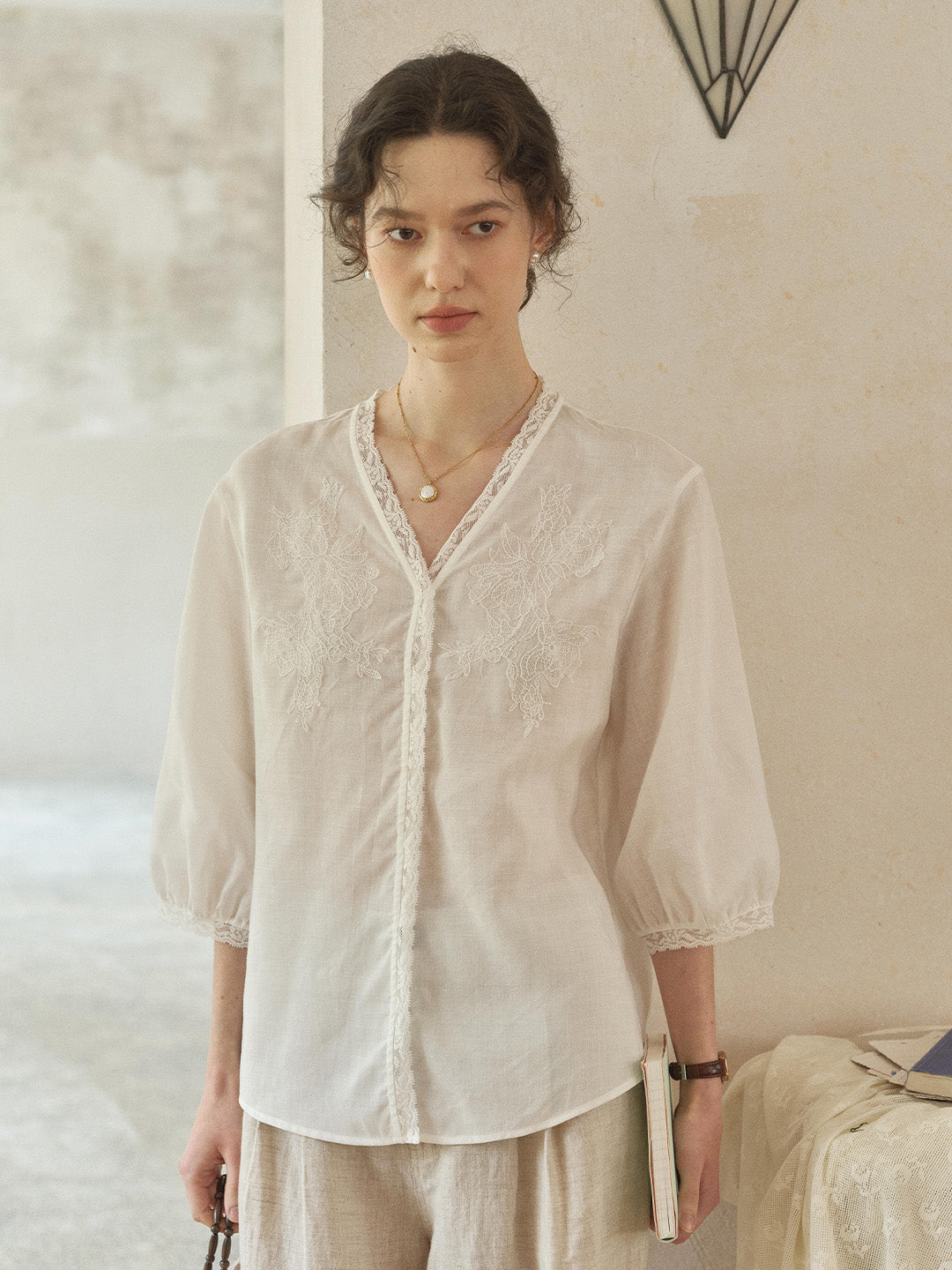Reign V-Neck Embroidered Ramie Blouse