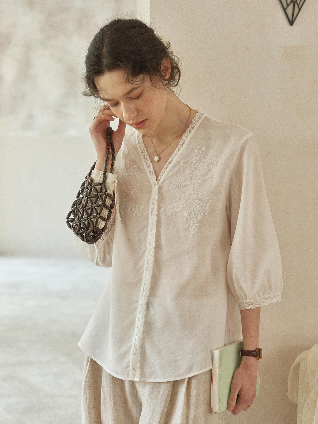 Reign V-Neck Embroidered Ramie Blouse