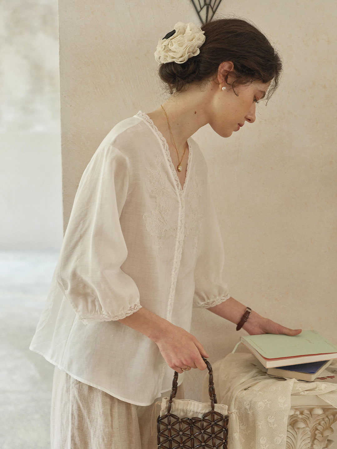 Reign V-Neck Embroidered Ramie Blouse