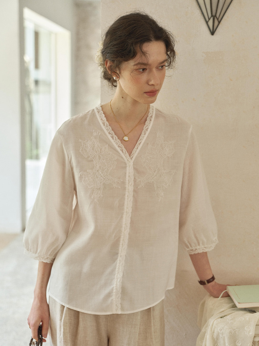 Reign V-Neck Embroidered Ramie Blouse