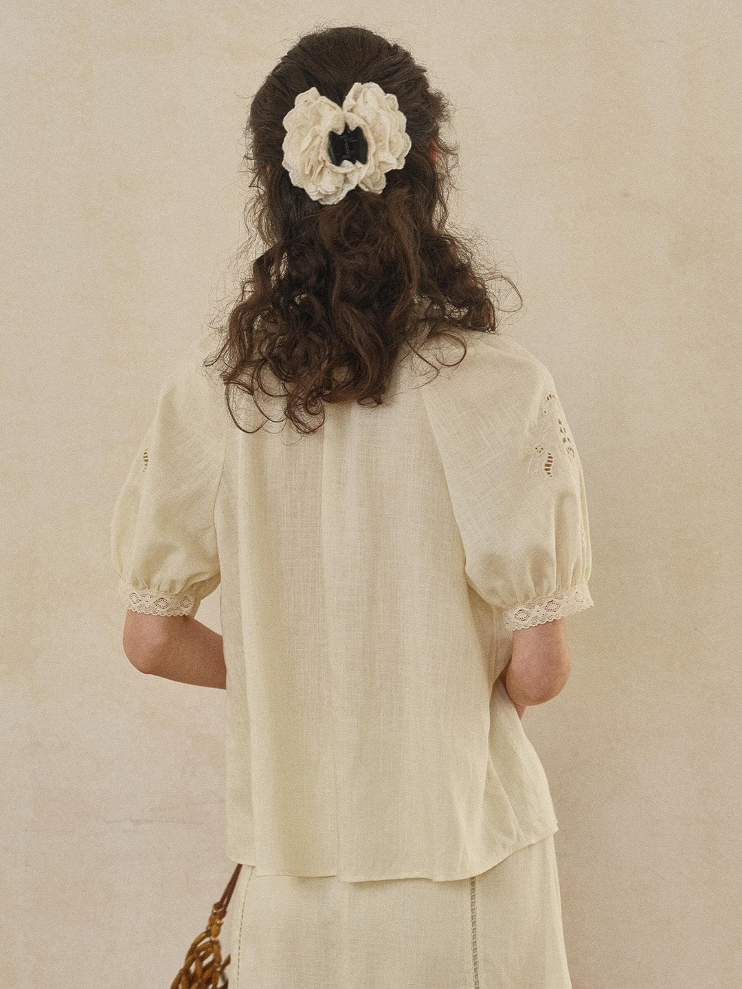 Fatima Ruffle Collar Puff Sleeve Linen Blouse
