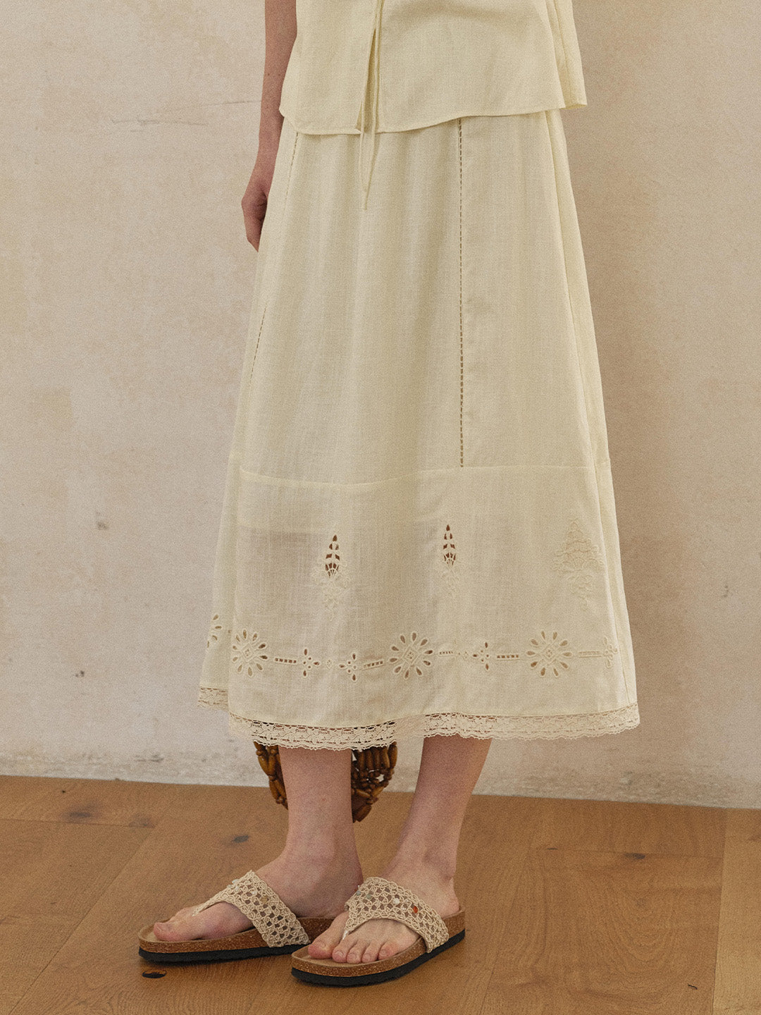 Maren Embroidered Linen Skirt