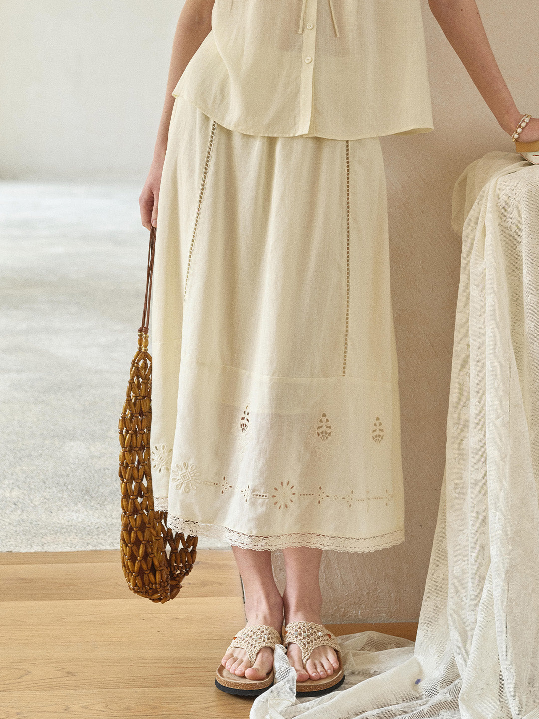 Maren Embroidered Linen Skirt