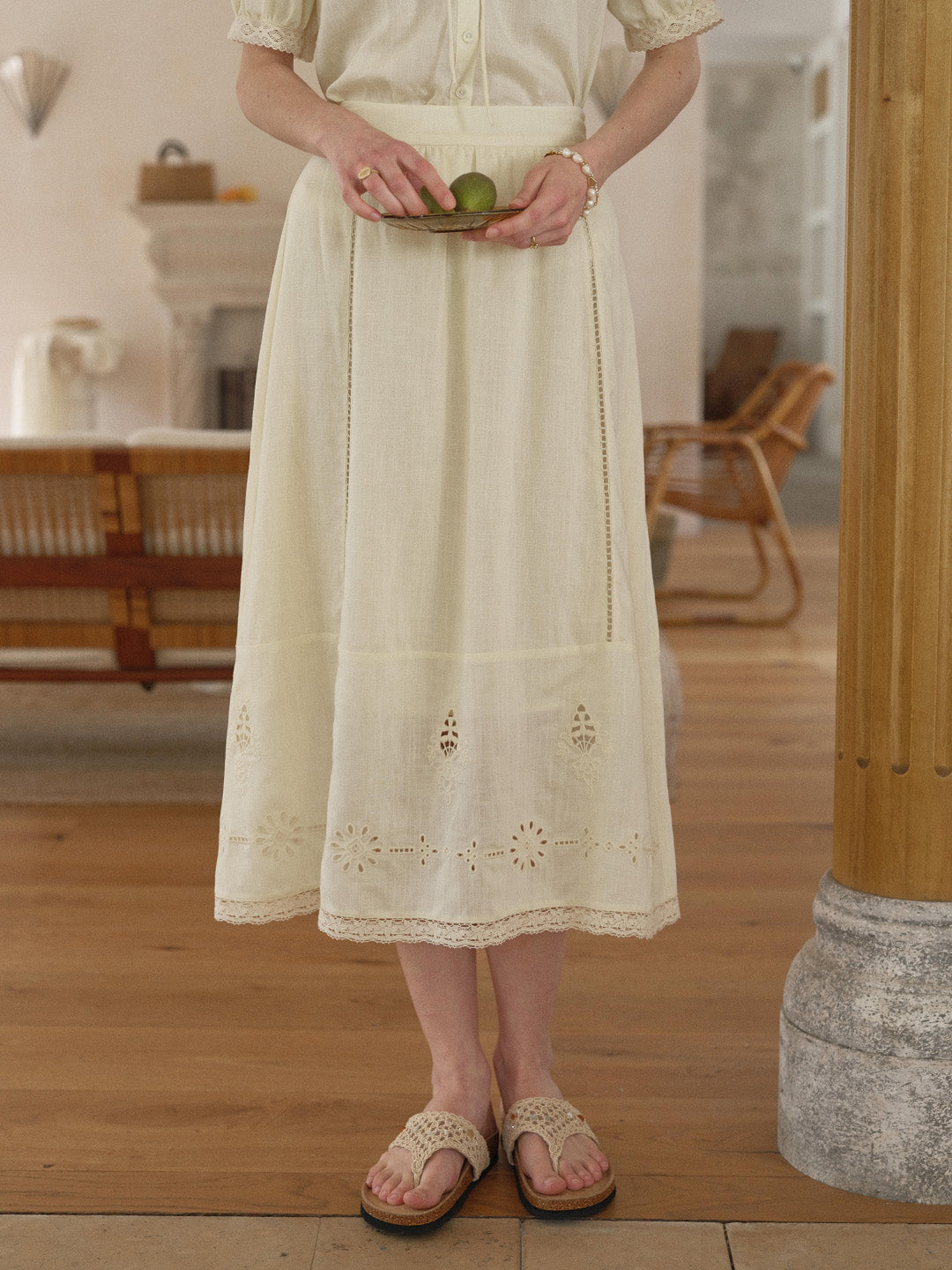 Maren Embroidered Linen Skirt