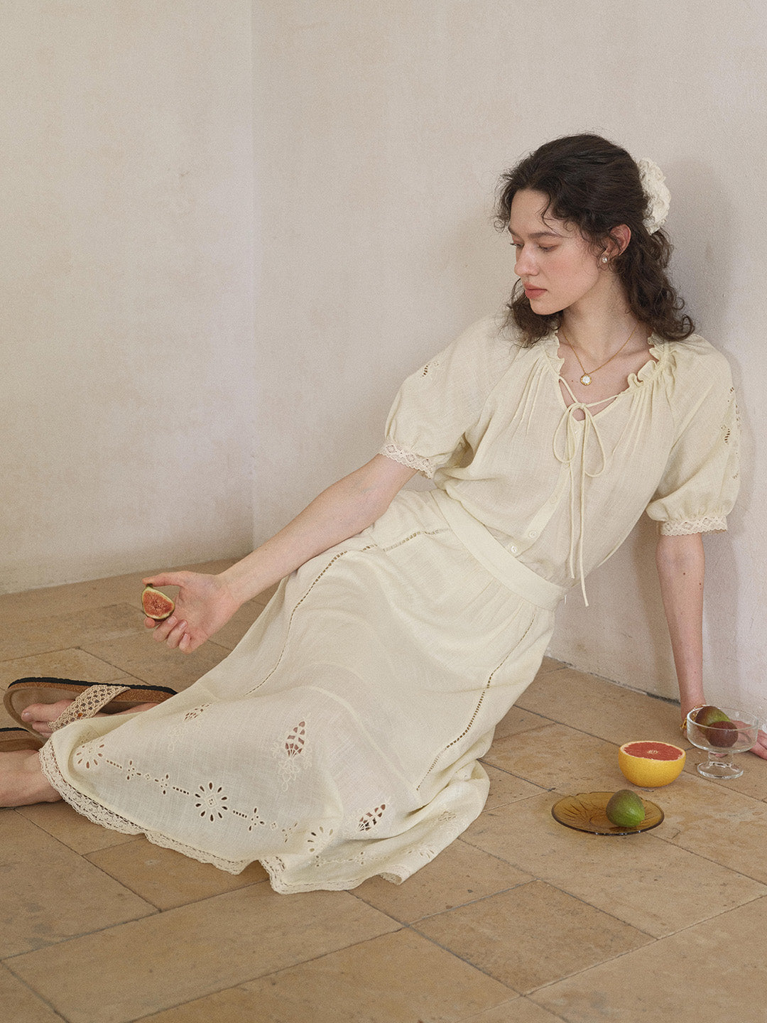 Maren Embroidered Linen Skirt