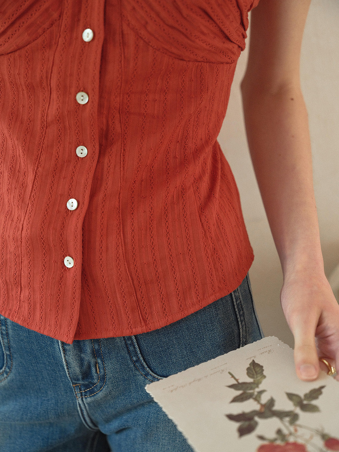 Lacey Round Neck Waist 100% Cotton Blouse