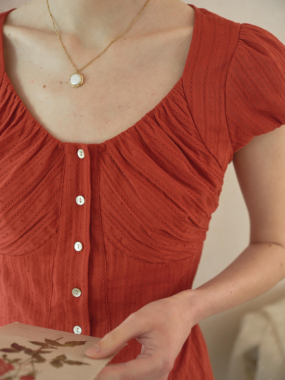 Lacey Round Neck Waist 100% Cotton Blouse