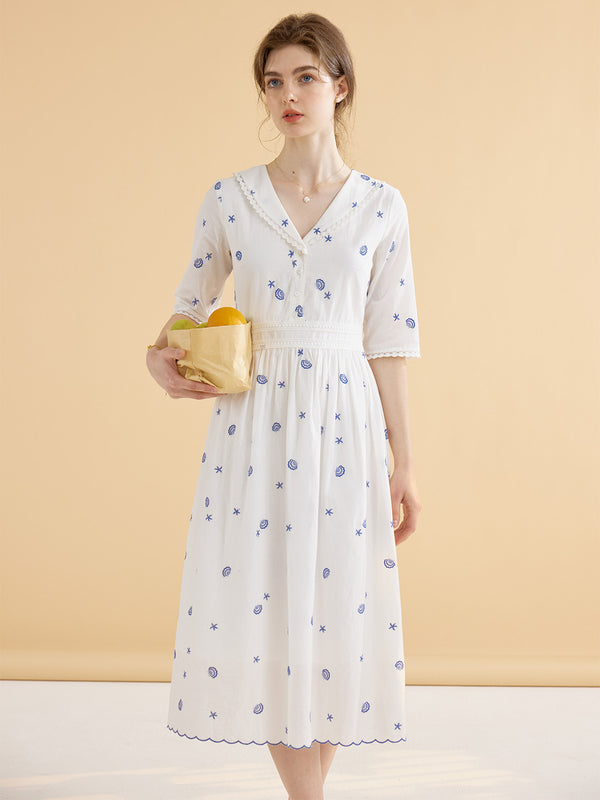 【Final Sale】Noemi Shell Embroidered Cotton Dress