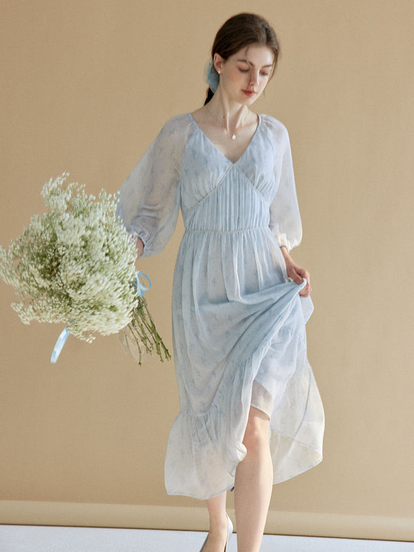 Harlee Original Ballet Girl Print V-Neck Puff Sleeve Dress