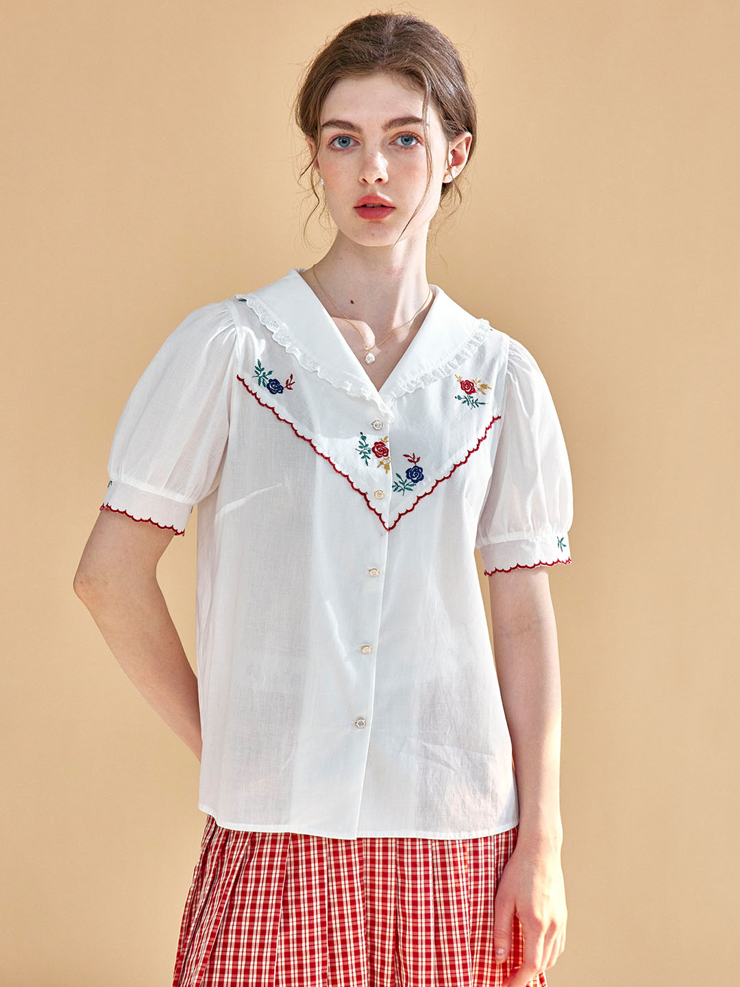 【Holiday Sale】Jovie Sweet Doll Collar Embroidered Cotton Blouse