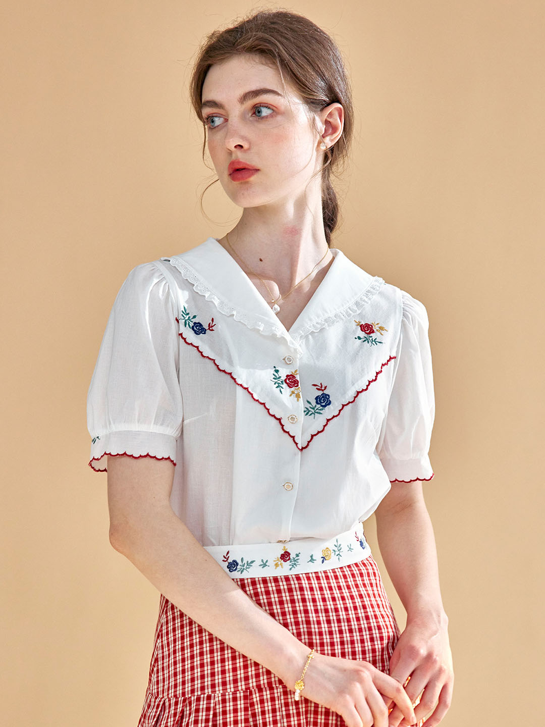 【Holiday Sale】Jovie Sweet Doll Collar Embroidered Cotton Blouse