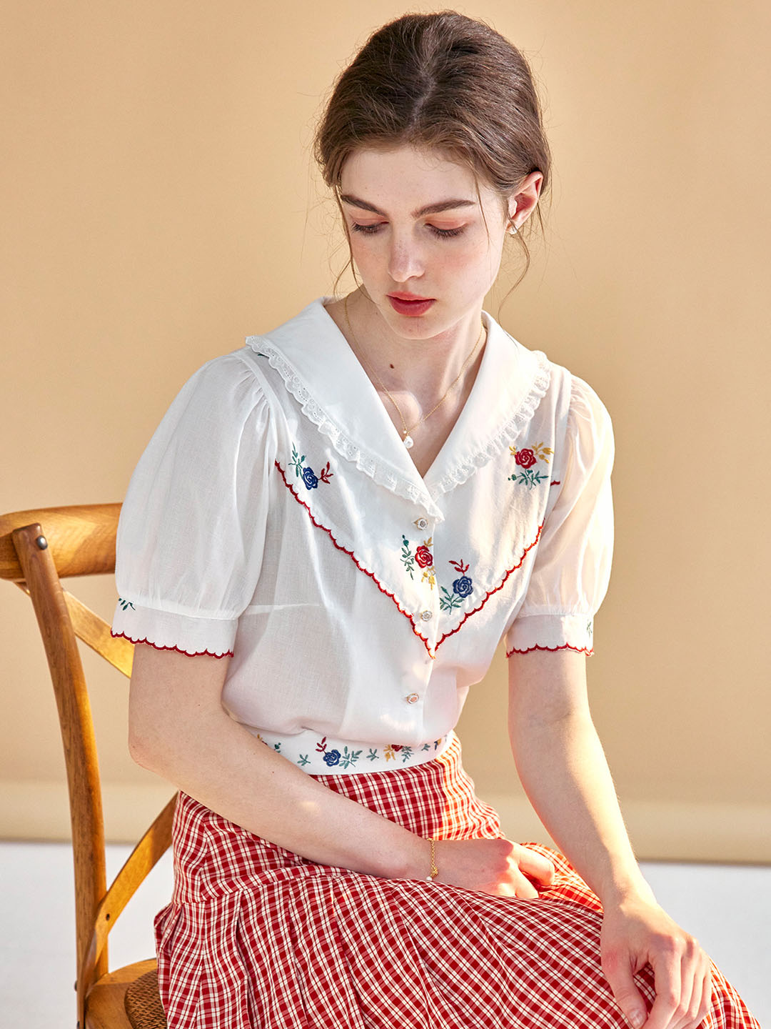 【Holiday Sale】Jovie Sweet Doll Collar Embroidered Cotton Blouse