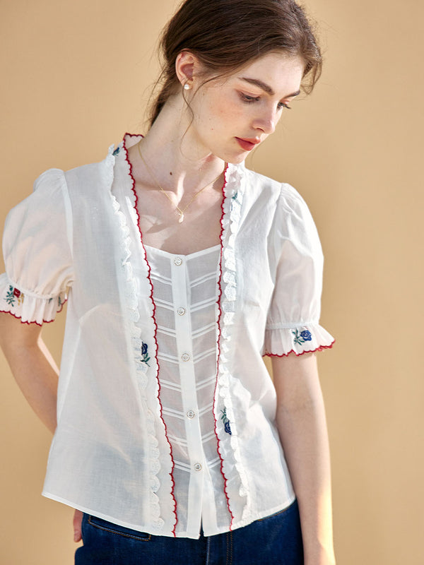 【Holiday Sale】Rivka Embroidered Lace Cotton White Blouse
