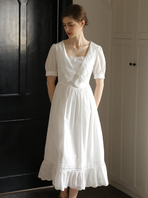 【Final Sale】Livia Square Neck Embroidered Lace Cotton Dress