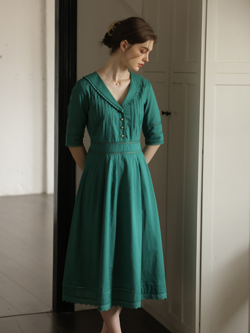 fiona cotton midi dress Fiona Dress Lyocell Linen Cotton Midi Dress by JBQ L / Ecru
