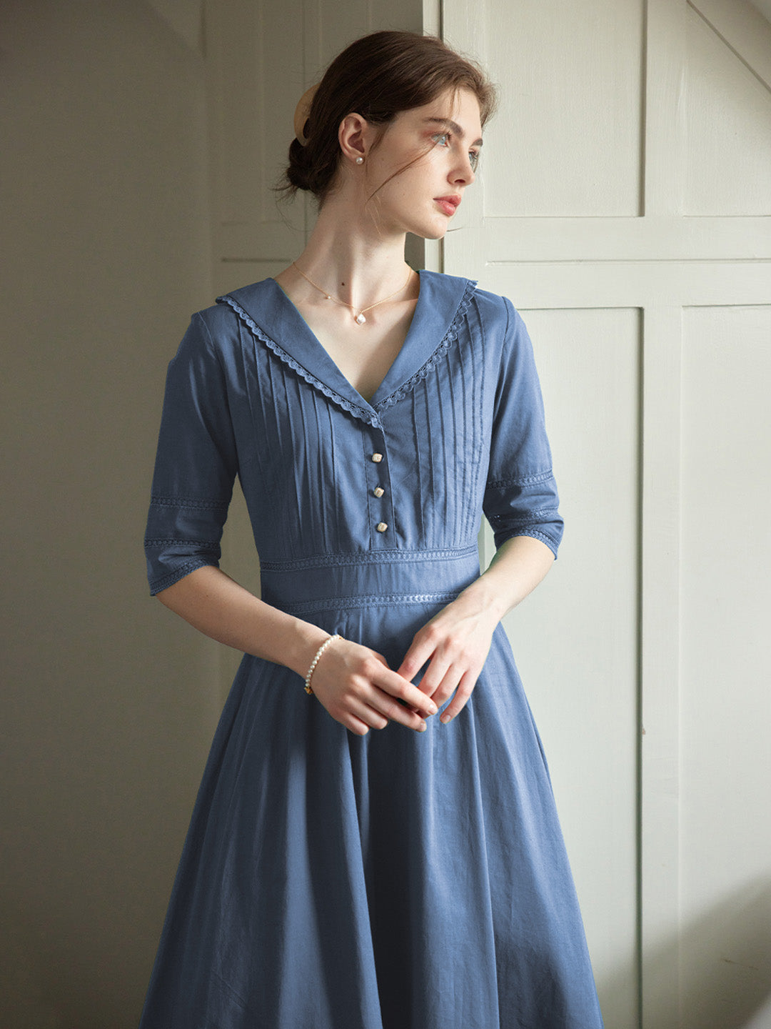 simple retro fiona dress Fiona Cotton Midi Dress. Simple Retro Womenswear Daily-Vintage Inspired Fashion, White / L