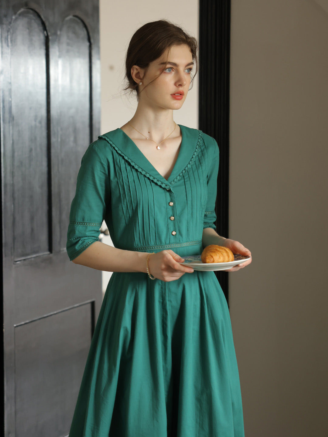 Fiona 100% Cotton Emerald Green Midi Dress