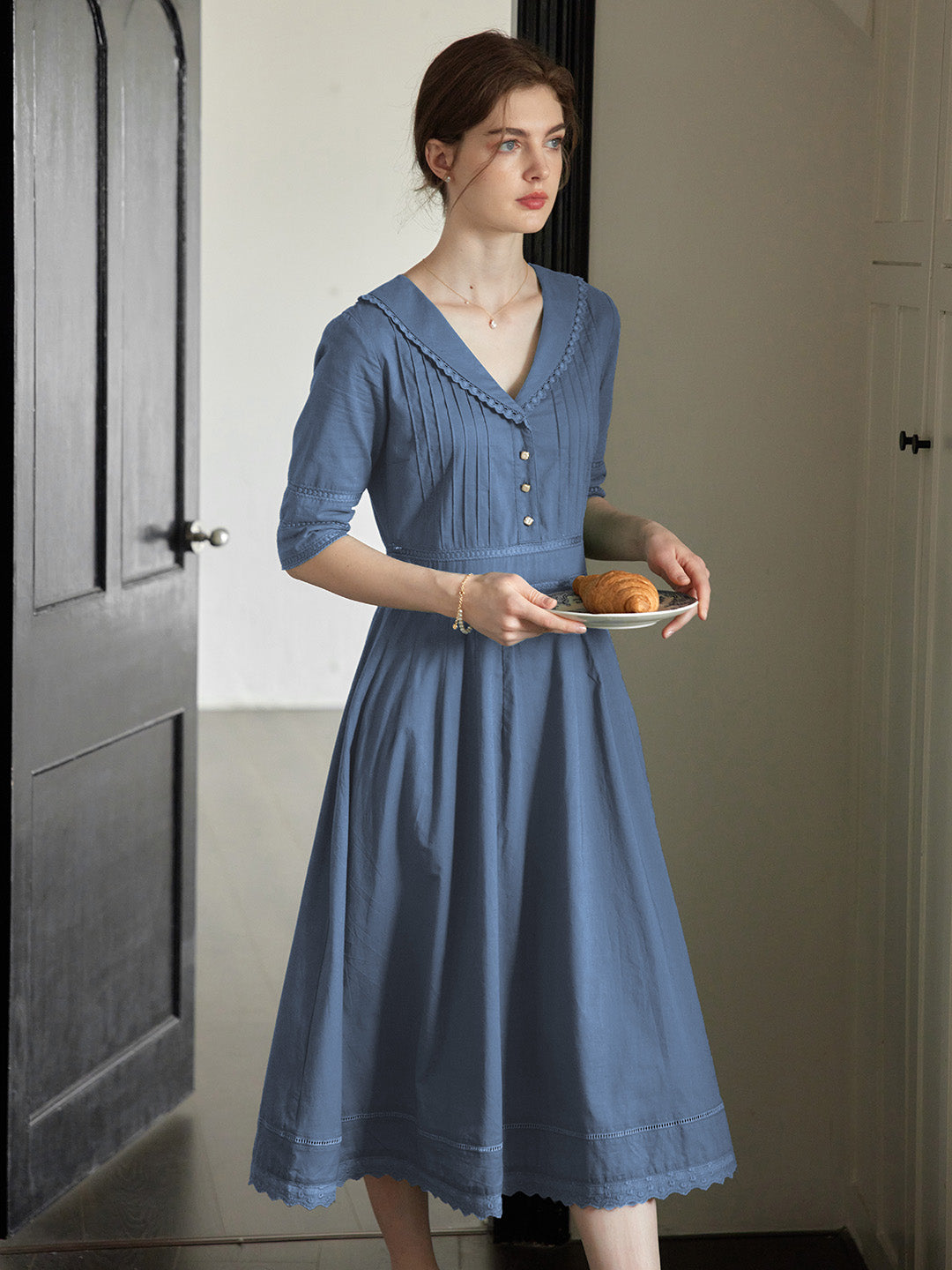 Fiona 100% Cotton Demin Blue Midi Dress, S Fiona 100% Cotton Demin Blue Midi Dress, S