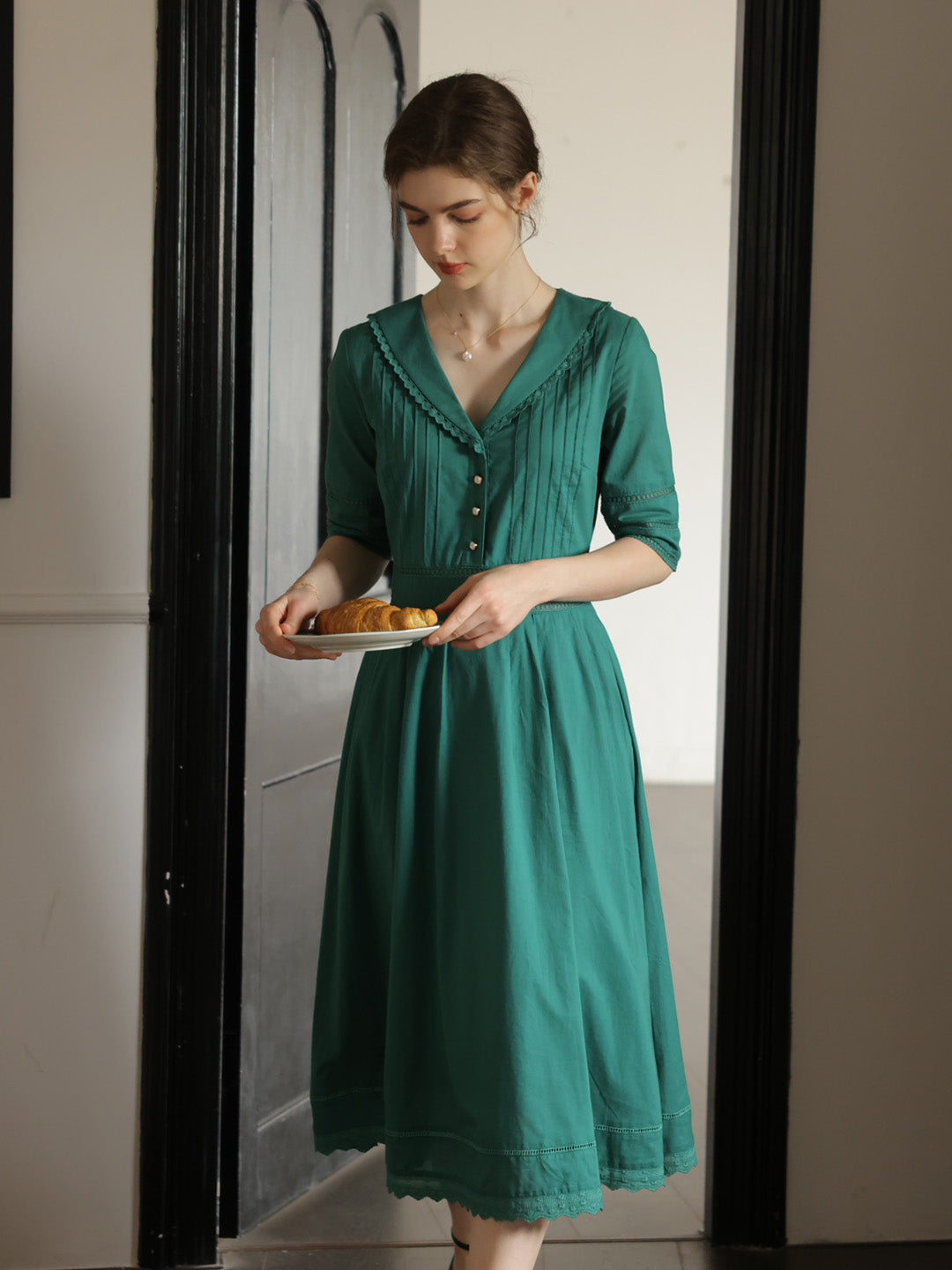 Fiona 100% Cotton Emerald Green Midi Dress