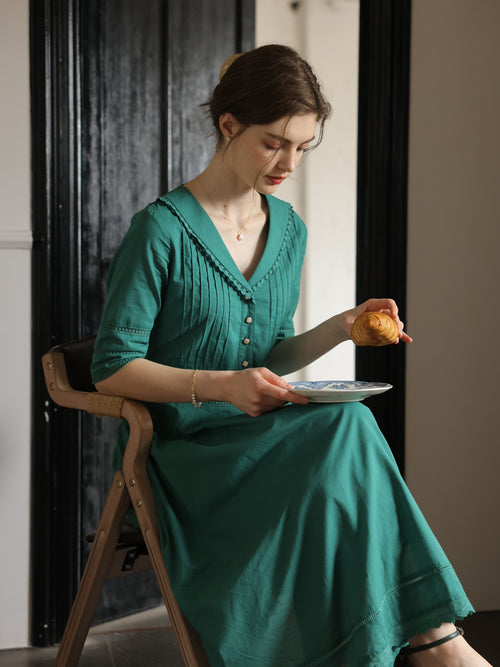 Emerald Vine Button Down Midi Dress