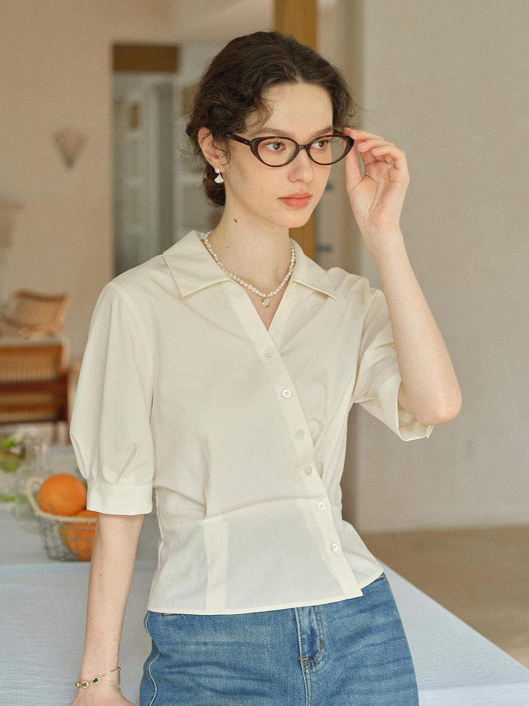 Leslie V-Neck Lyocell Cotton Shirt