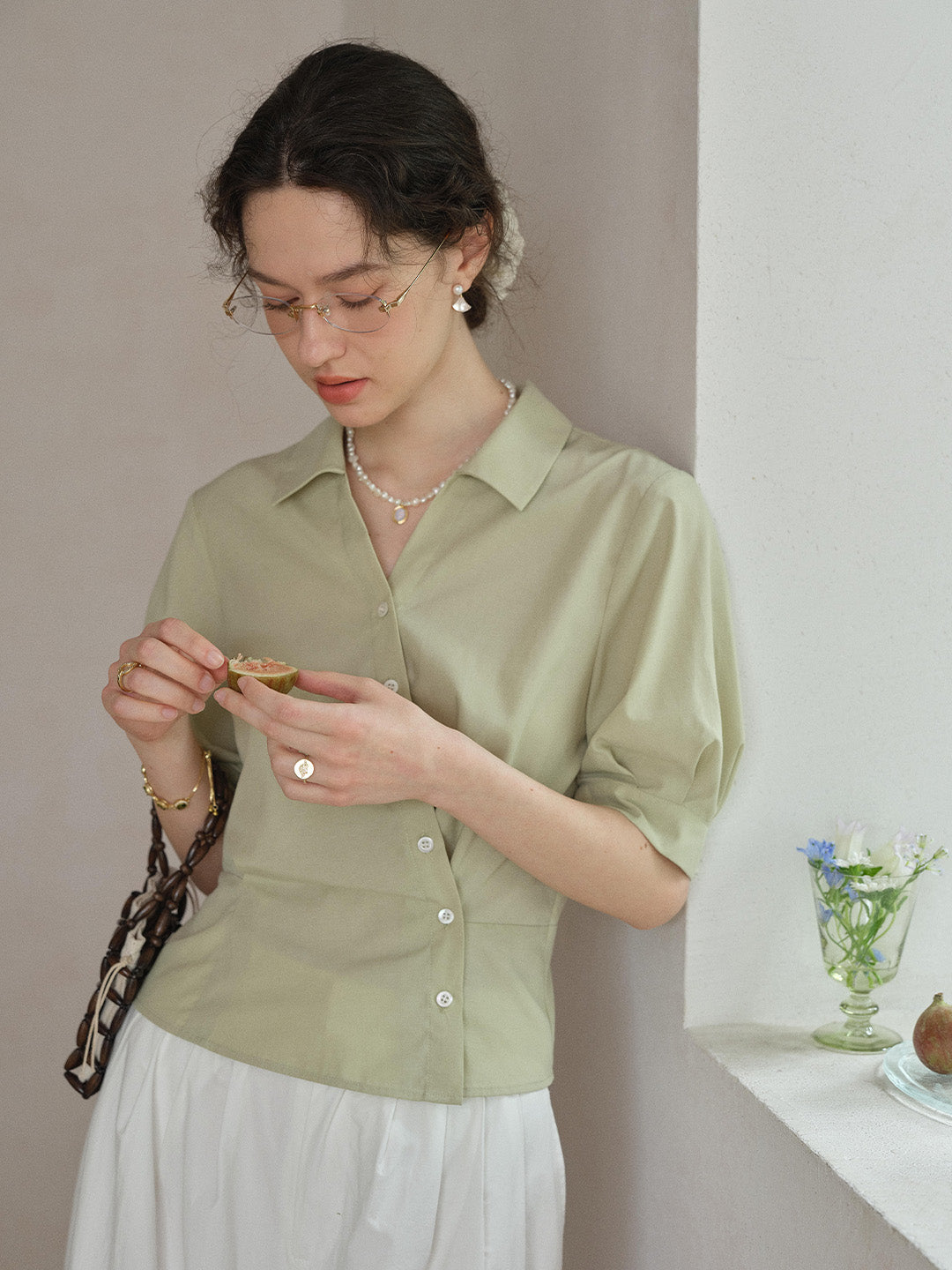 Leslie V-Neck Lyocell Cotton Shirt