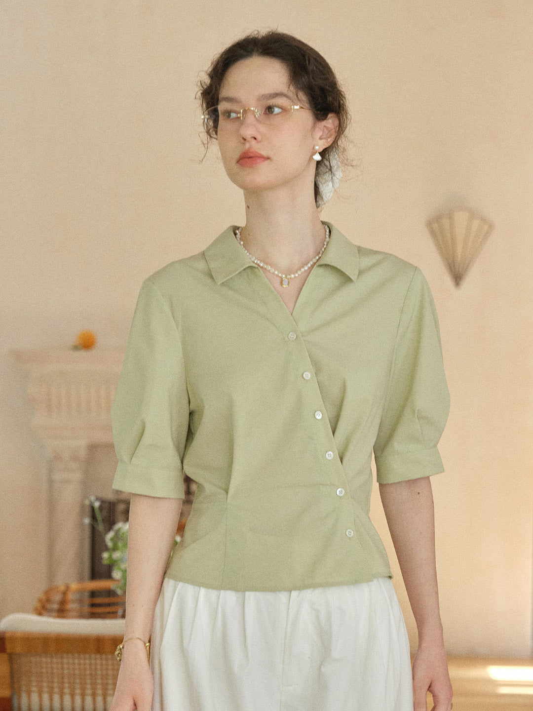 Leslie V-Neck Lyocell Cotton Shirt