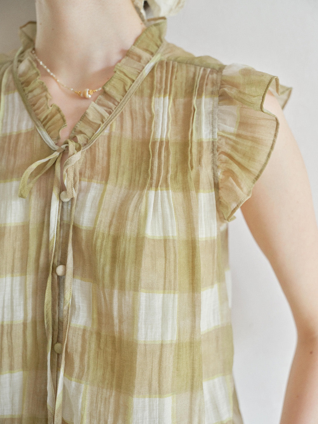 Janelle V-Neck Plaid Blouse