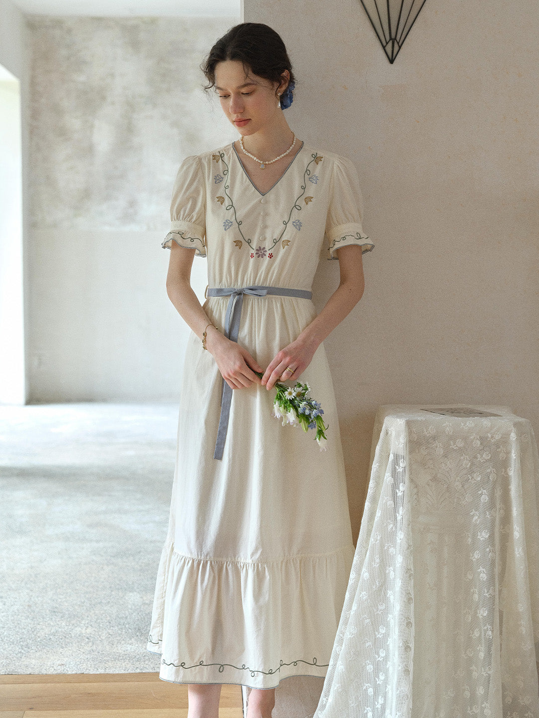 Marleigh V-Neck Embroidered Dress
