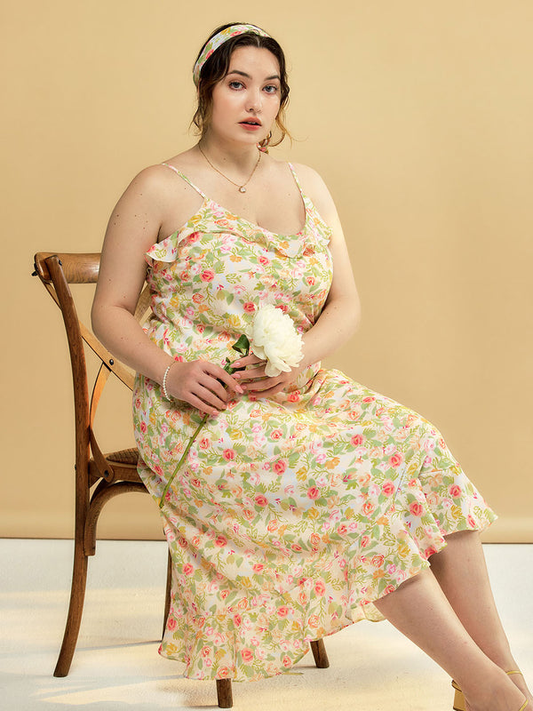 【Final Sale】Plus Size Kama Floral Chiffon Slip Dress