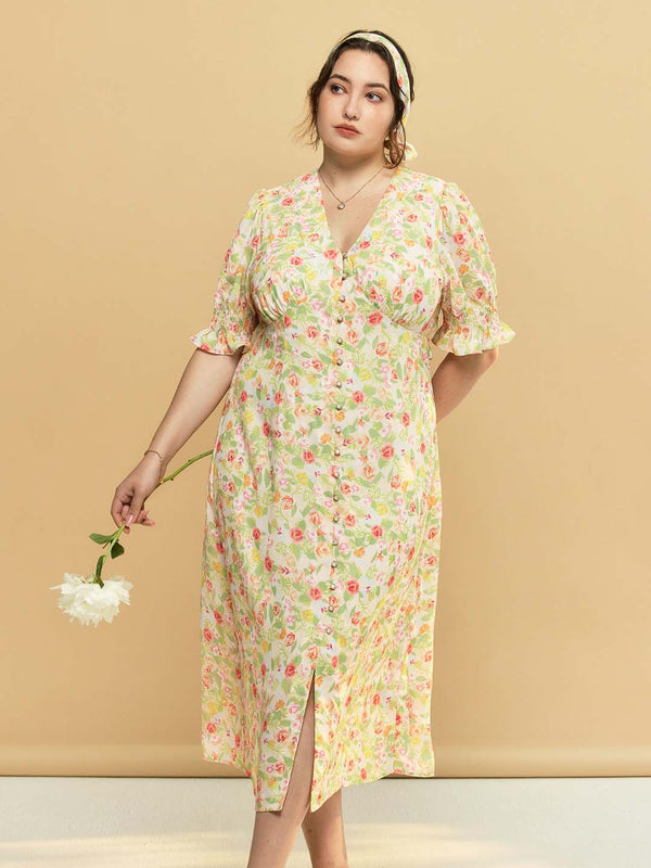 【Holiday Sale】Plus Size Kora Floral Printed Maxi Dress